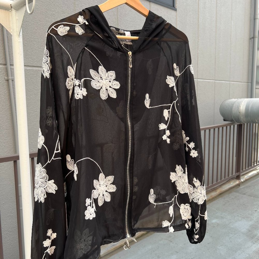 Net Jacket with Floral Embroidery and Hoodie